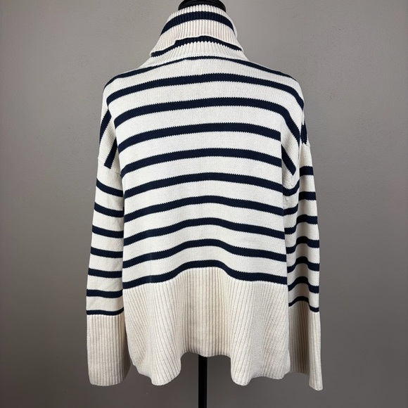 GAP 100% Cotton Striped Turtleneck Sweater Navy & Off White Split Hem Pullover M - Picture 6 of 16